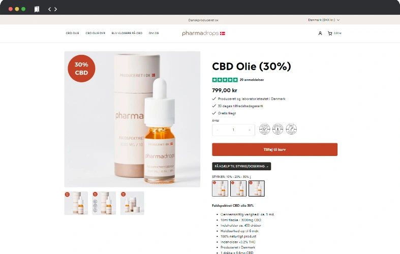 Ny hjemmeside til pharmadrops i shopify